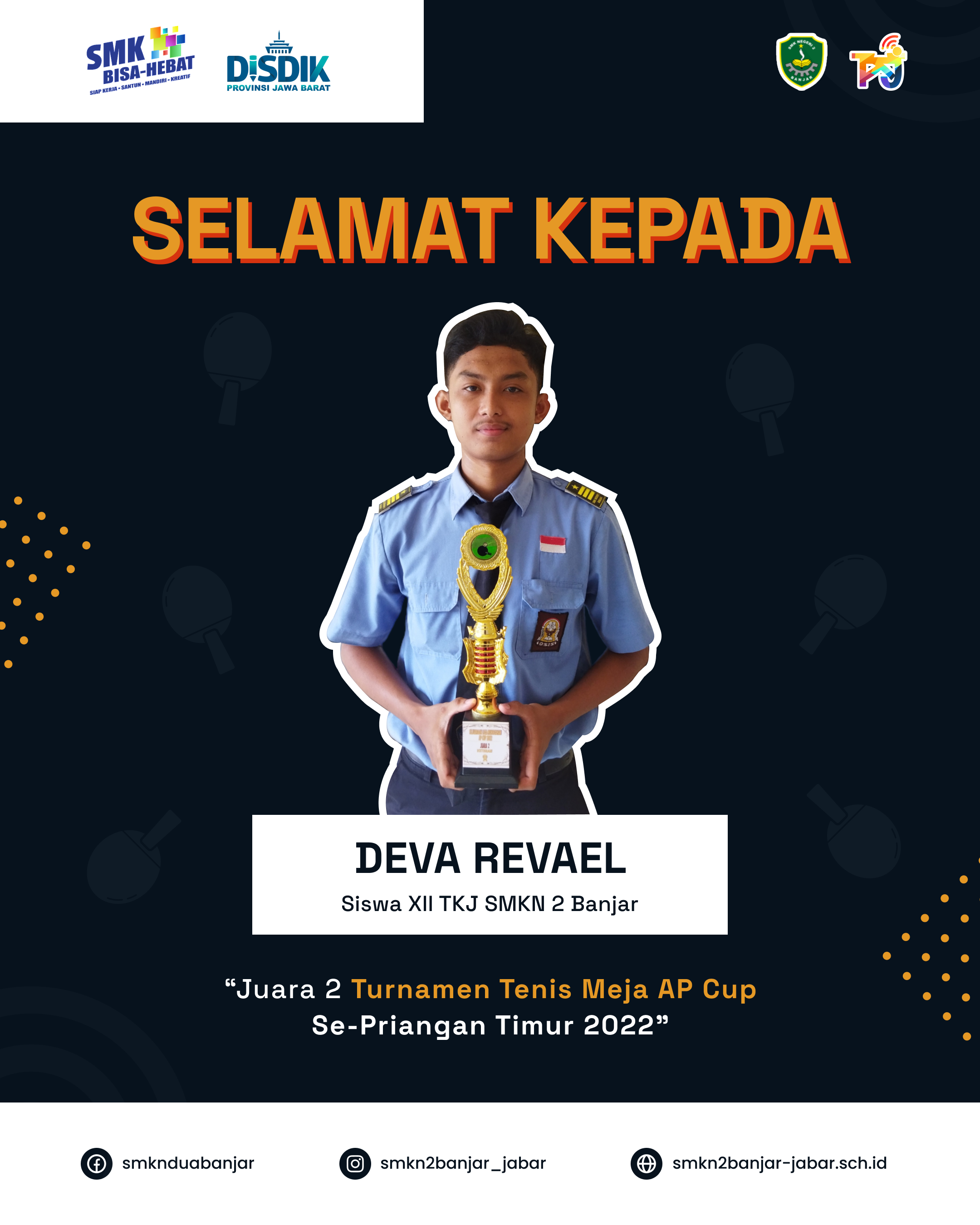 SMKN 2 Banjar Raih Juara 2 Turnamen Tenis Meja AP Cup se-Priangan Timur 2022